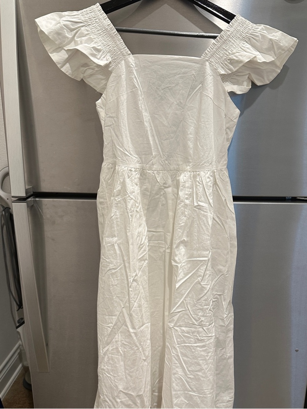 Cotton poplin White Off-Shoulder Ruffle Midi Dress